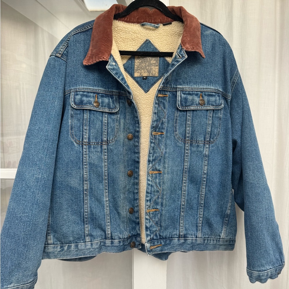 Denim Sherpa Lined Barn Jacket with Corduroy Collar